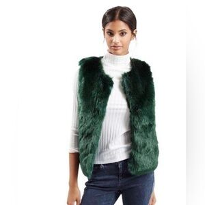 Topshop Dark Green Faux Fur Vest Size 10